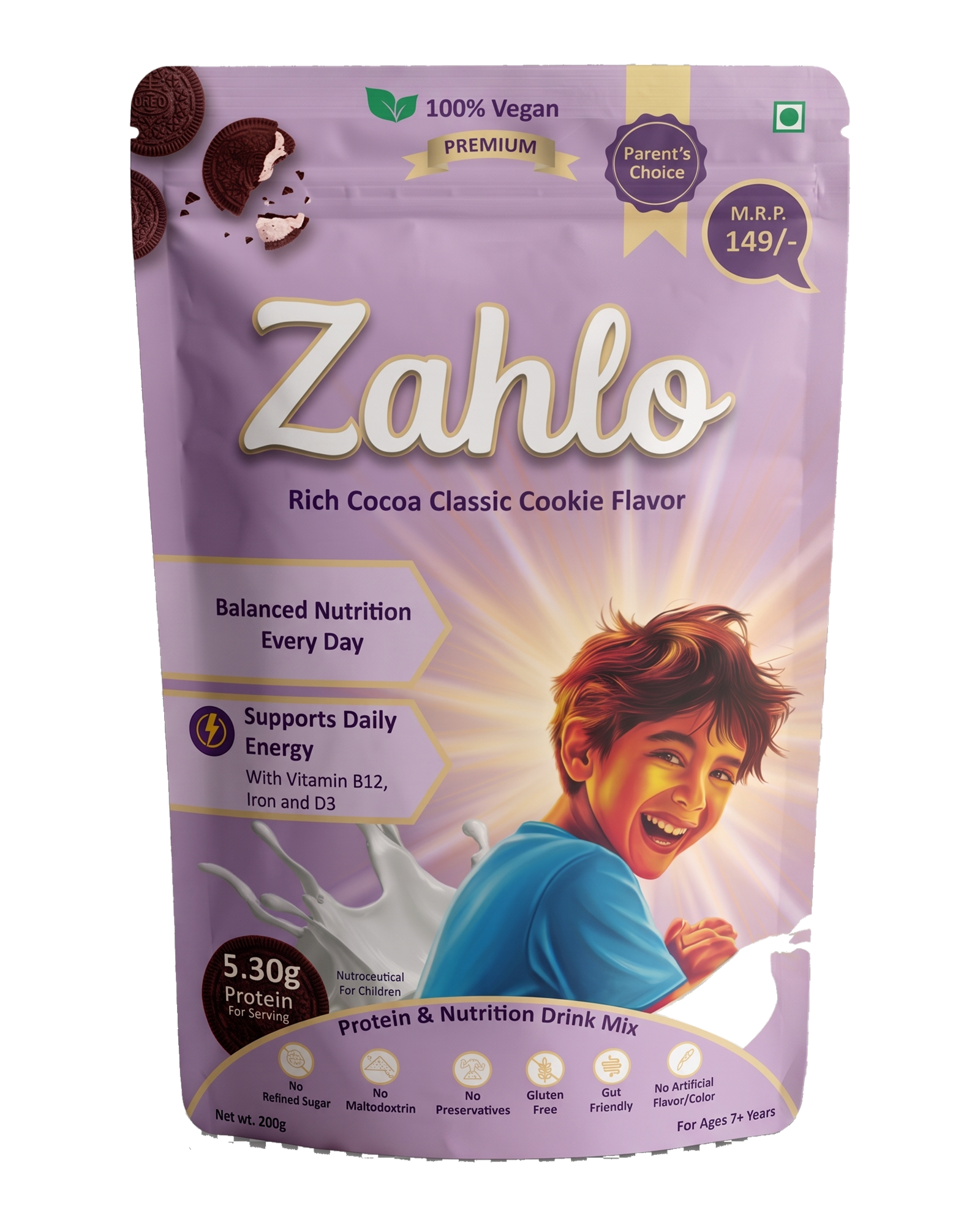 Zahlo Rich Cocoa Classic Cookie nutrition drink pouch